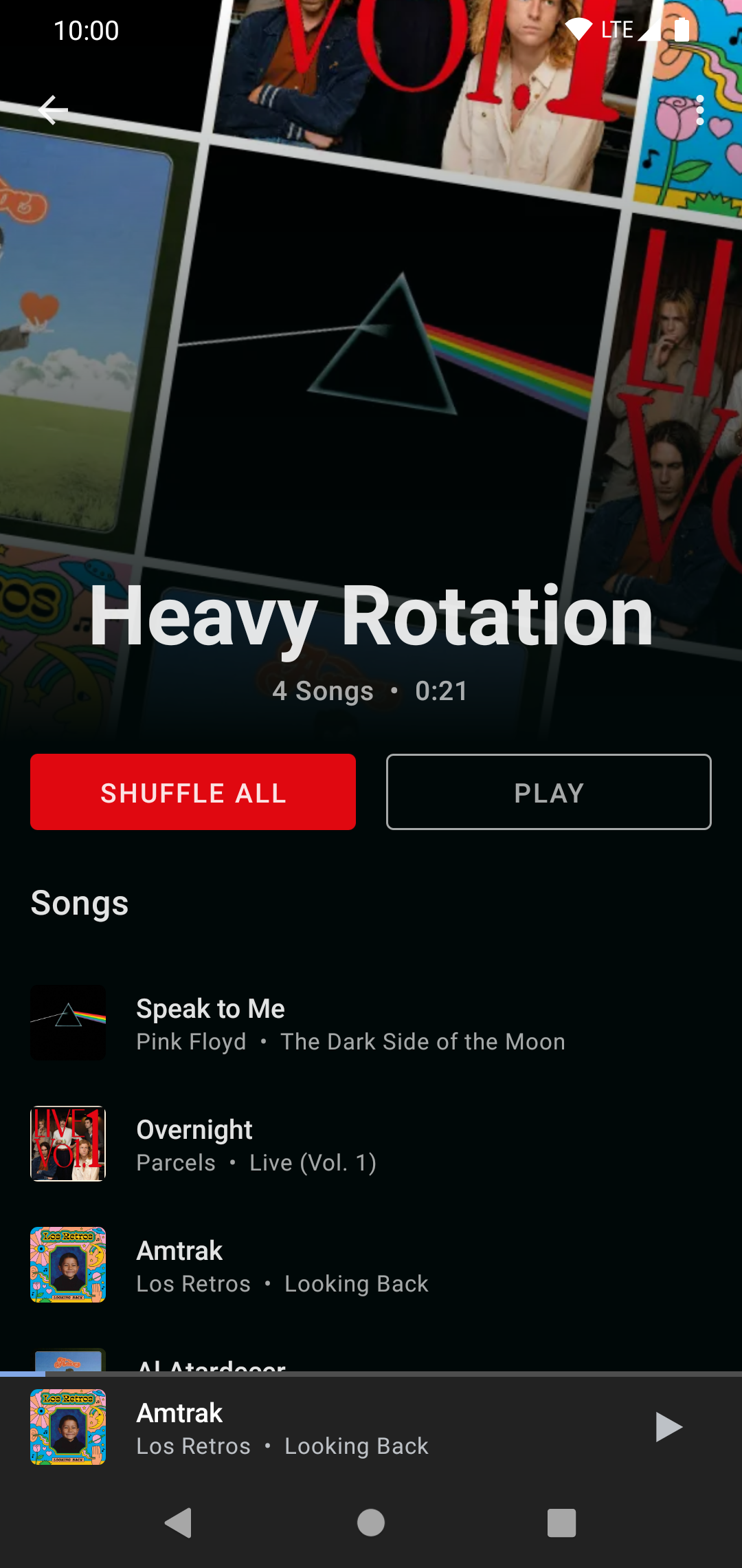 Playlist screen in dark mode