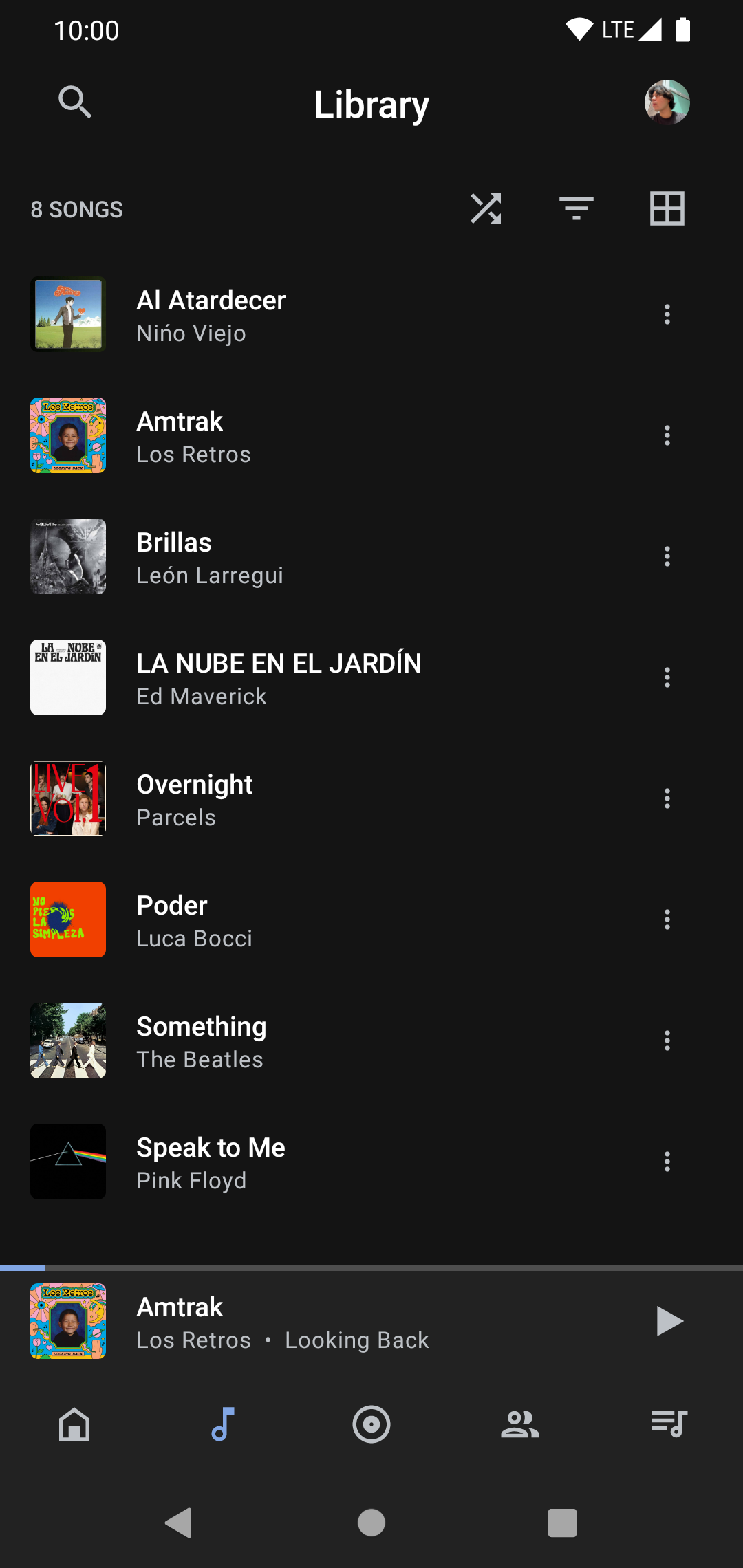 Songs screen in dark mode